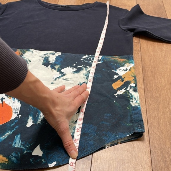 COS Mix fabric Abstract Navy Paint Pattern Pullover Woven/Knit oversized Top S - Picture 11 of 13